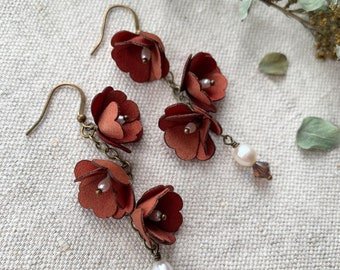 Flower Earrings, Statement Earrings, Bridal Earrings, Bride Earrings, Drop Earrings, Floral Earrings, Silk Flower Earrings, cinnamon