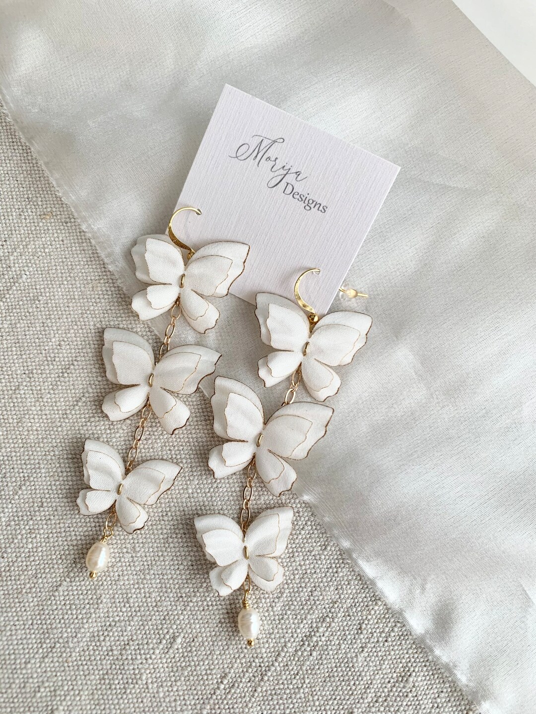 Butterfly Earrings, Butterfly Jewelry, Bridal Earrings, White Silk ...