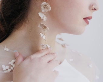 Bridal Earrings, Wedding Earrings, Flower Earrings, Peony, Champagne, Silver or Gold, Silk, Swarovski Crystals, Statement earrings