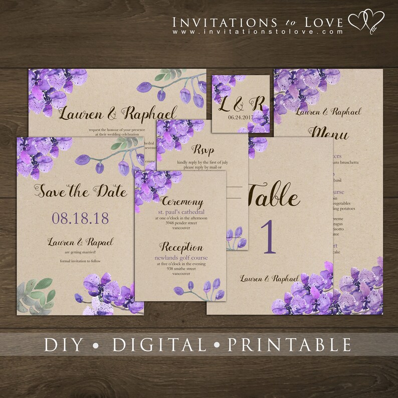 Full Suite Wedding Invitations DIY Custom Digital Wedding Stationary Rustic Floral INSTANT DOWNLOAD Printable Wedding Stationary