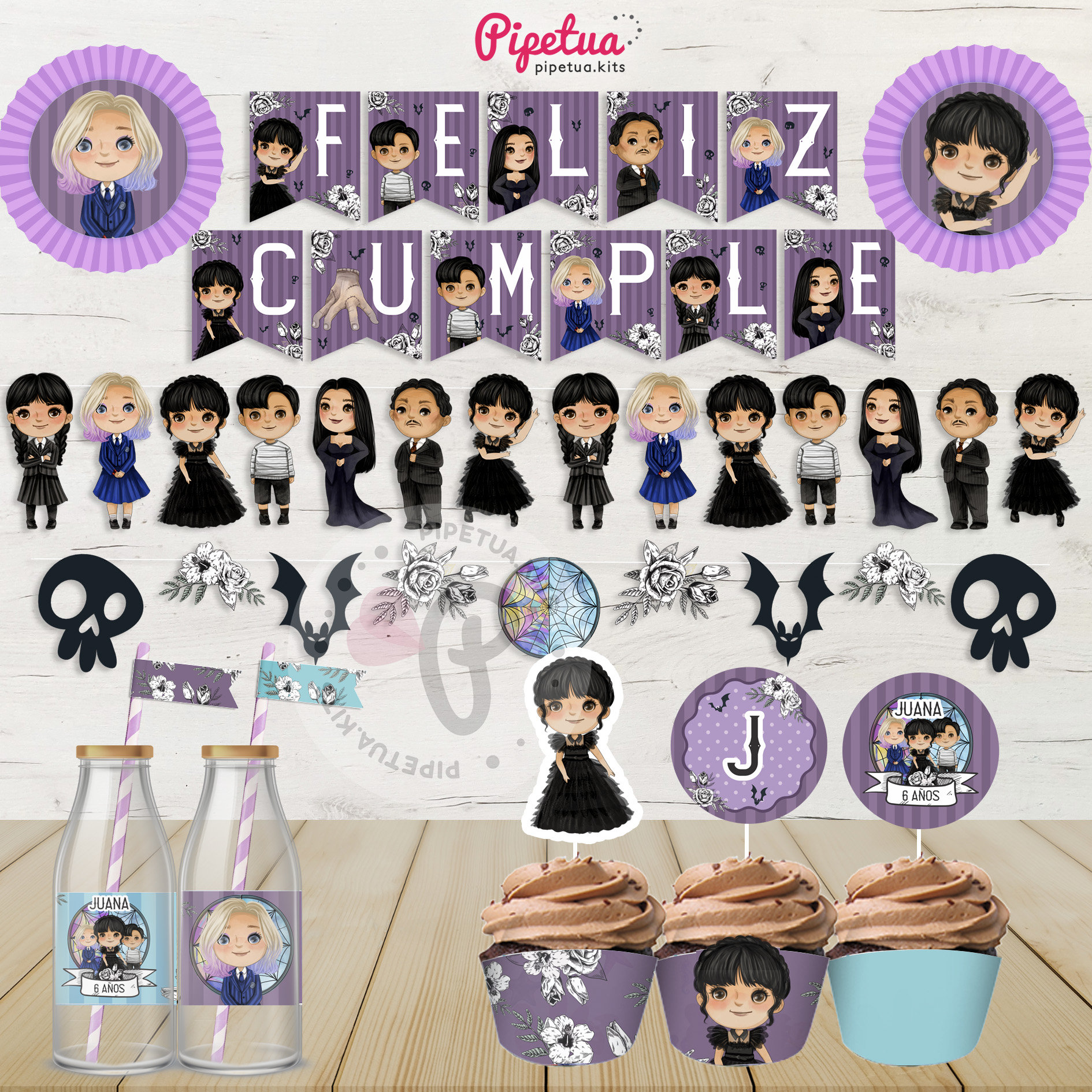 Merlina Addams Decoración Para Cumpleaños, Pack Digital Para Cumpleaños
