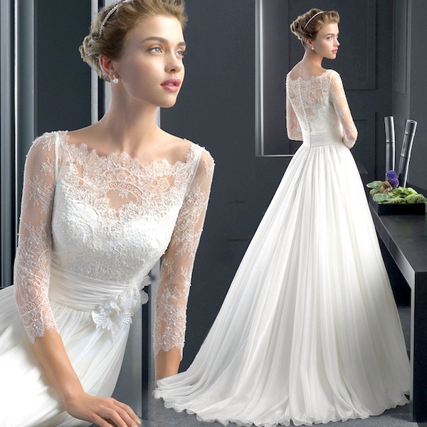 Handmade wedding dress/New White Lace Bridal Gown Wedding Dress Size