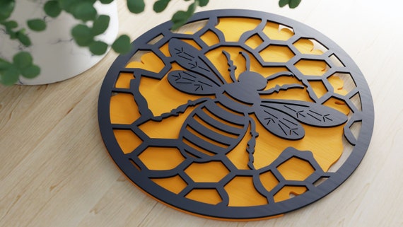 アート・デザイン・音楽 BEE HONEY HONEYCOMB GOJI HAMADA honeycomb with honeybee wall art bee hive home decor - 3D