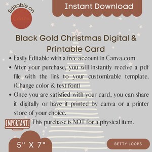 Black &amp; Gold Christmas Digital and Printable Card Template - Etsy