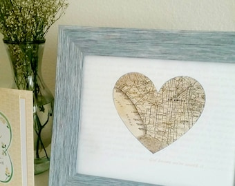 Heart Map w song lyrics. Gifts for Him, Weddings, 1st year Paper Anniversaries, VALENTINES day, gifts for her. Last minute gift.