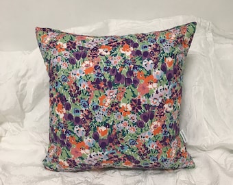 Vivid Purple Pink Coral and Multi-color Floral Pattern Cotton Decorative Square Cushion Cover 18 inches