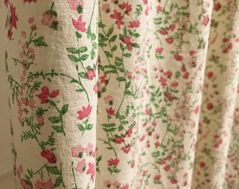 Modern Vintage Pink Green Floral Pattern Washed Cotton Curtain Natural Beige Background Drapery Panel 53 Width Various Length Custom Drapes