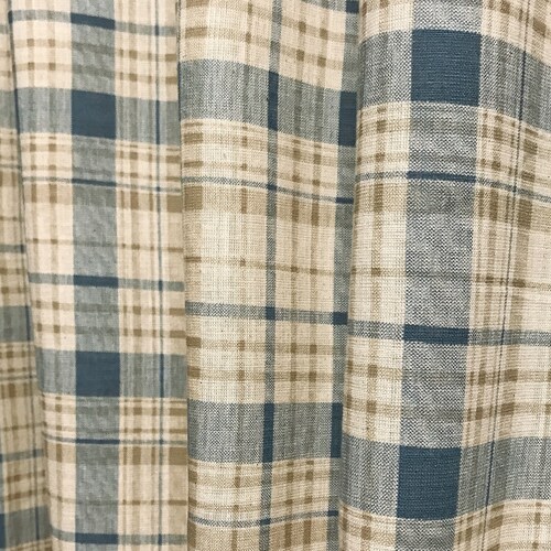 Modern Vintage Blue Beige Check Plaid Curtains Washed Cotton | Etsy