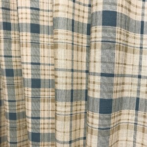 Modern Vintage Blue Beige Check Plaid Curtains Washed Cotton - Etsy