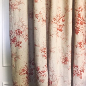 Modern Vintage Red Floral Pattern Bio Washed Linen Cotton Curtain Raw Natural Linen Background Drapery Panel 53 Width Various Custom Lengths image 5