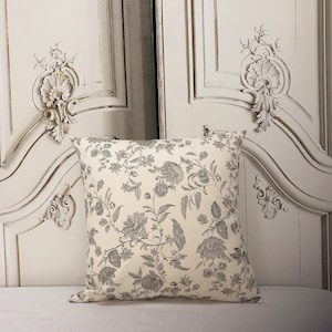Modern Vintage Black Floral Pattern Oxford Cotton Pillow Cover with Natural Beige Background Decorative Square Cushion Cover  18 20 26 inch