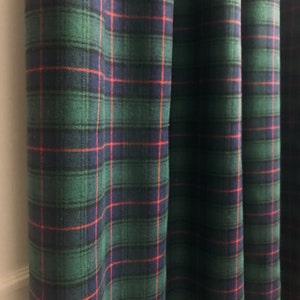 Navy Blue Deep Green Tartan Plaid Red Accent Curtain Check Pattern Wool Blends Drapery Panel 53 Width Various Lengths Custom Drapes