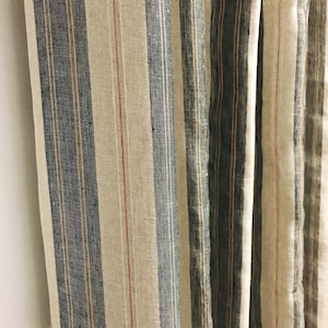 Modern Vintage Black Orange Yellow Red Vertical Stripes Pattern Linen Curtain Natural Beige Background Drapery 52Width Various Length Drapes