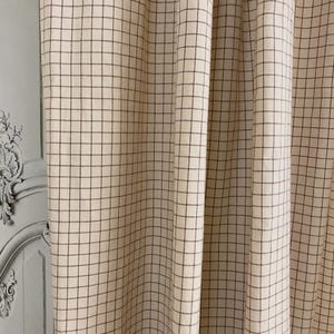 Modern Vintage Burgundy Checkered Curtain Washed Linen Cotton Curtain Natural Beige Background Drapery 53 Width Various Length Custom Drapes