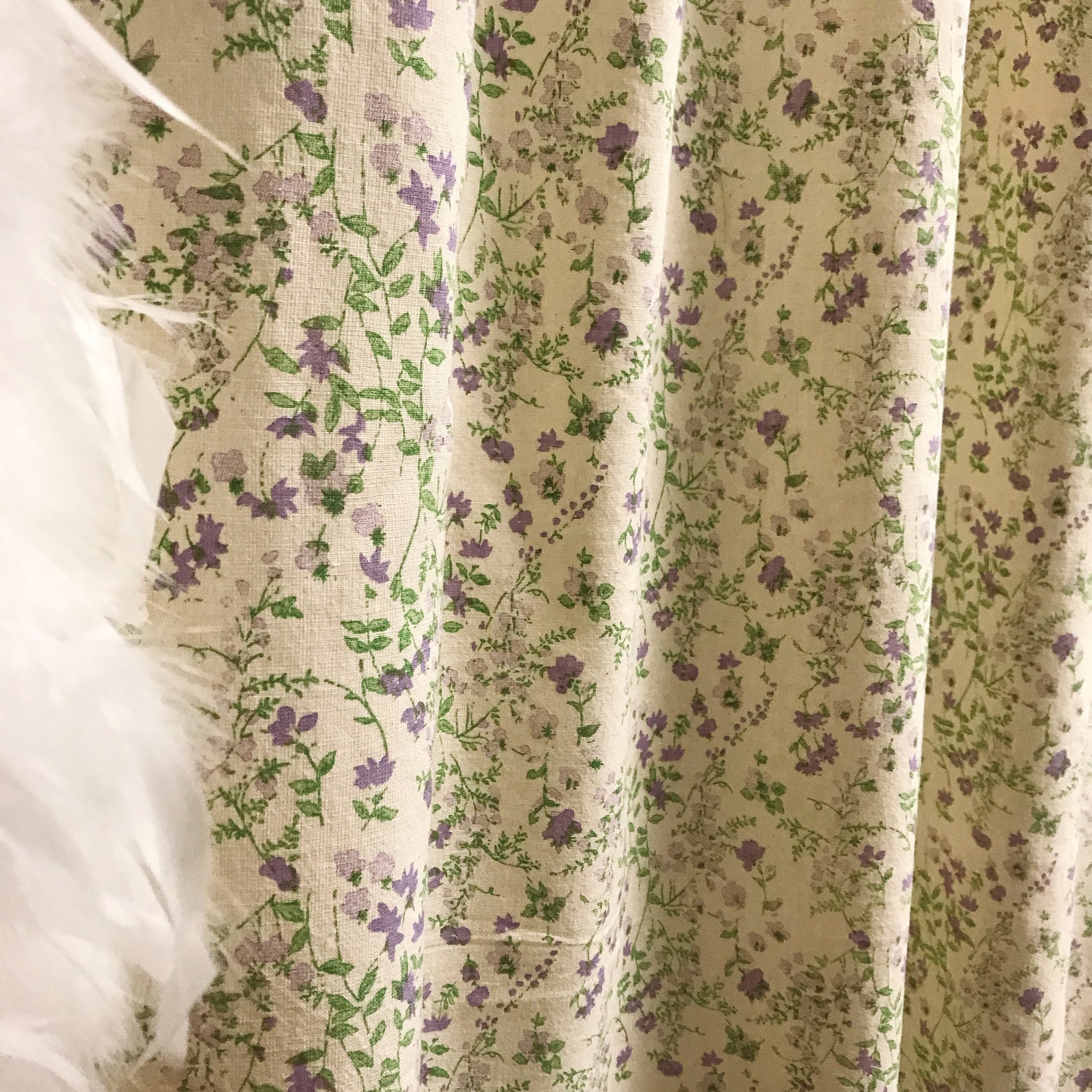 Modern Vintage Purple Green Floral Pattern Washed Cotton - Etsy