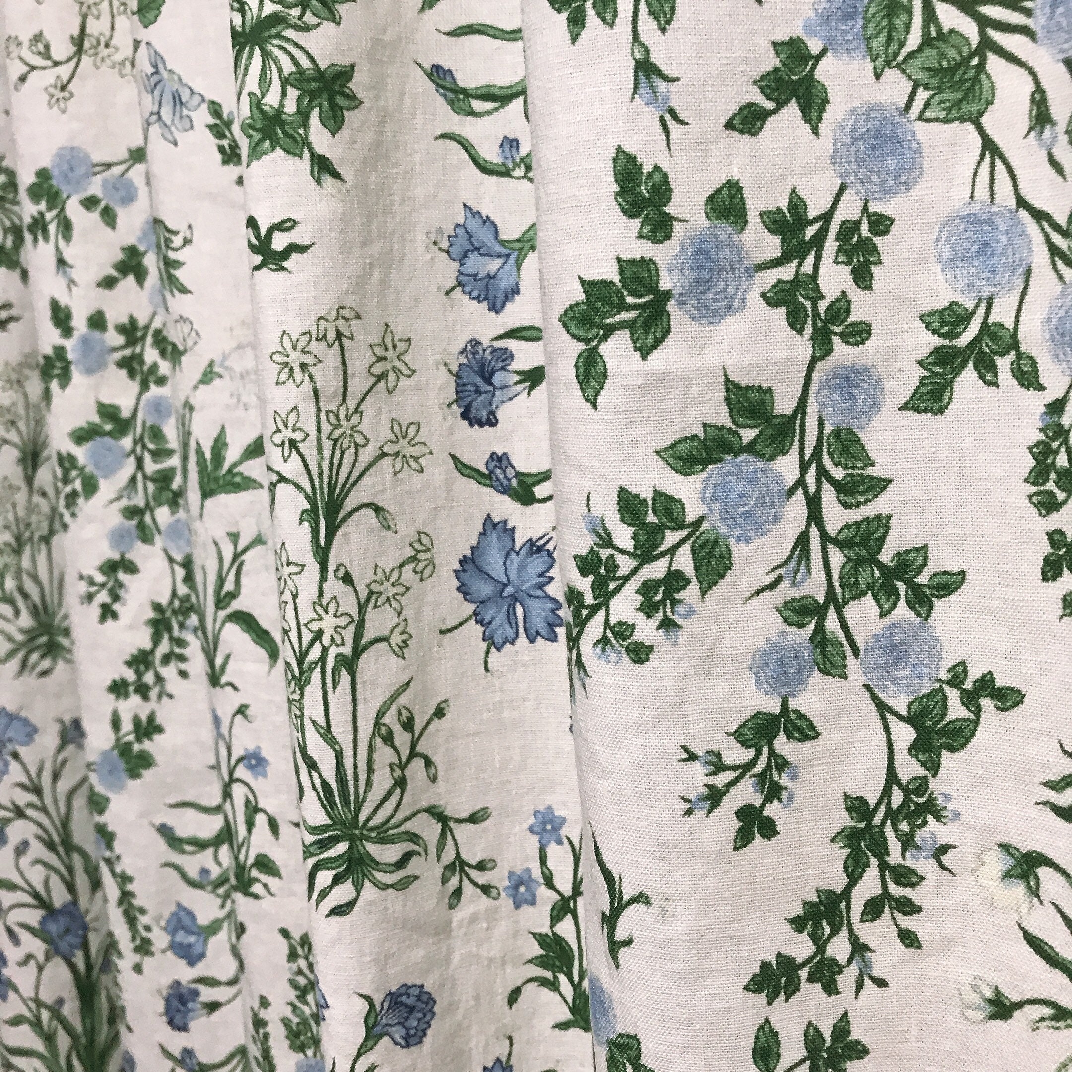 Vintage Light Sky Blue Floral Pattern Washed Linen Cotton | Etsy