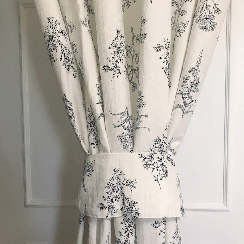 Ivory Washed Linen Botanical Curtain Panel Floral Curtains 64 Etsy