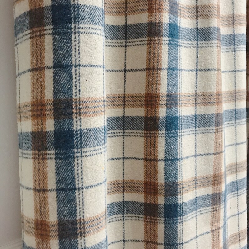 Ivory Blue Tartan Plaid Tan Accent Curtain Flannel Wool Blends | Etsy