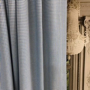 Modern Vintage Blue Mini Gingham Pin Check Curtain with White Background Cotton Drapery Panel 39 Width Various Lengths Custom Drapes