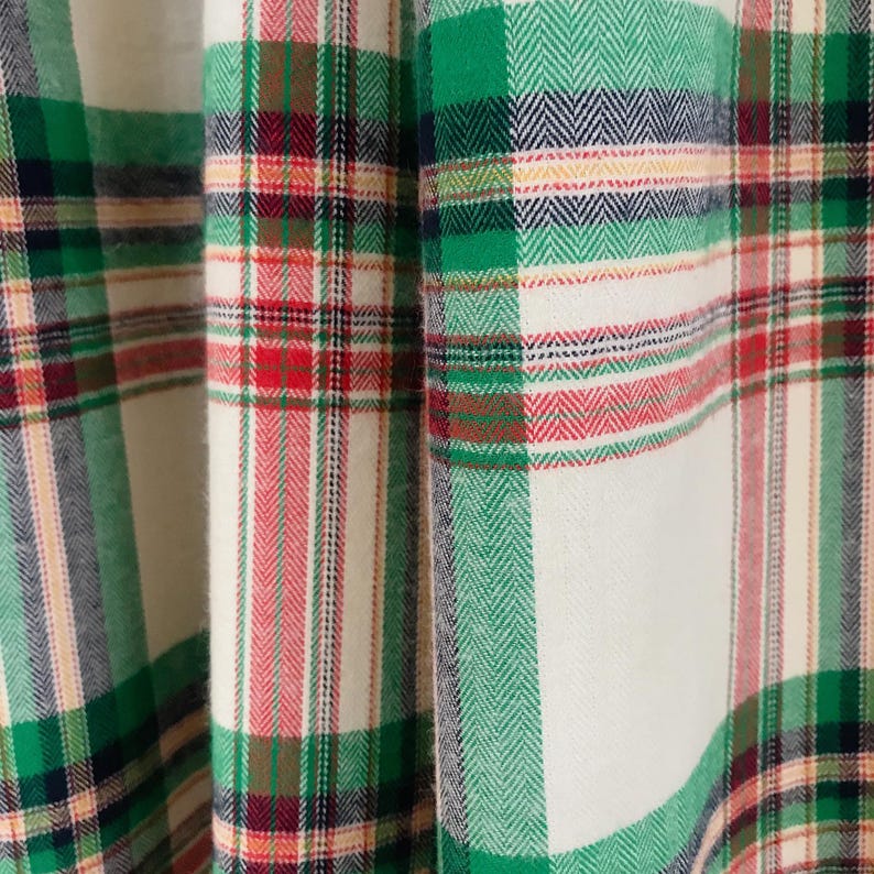 Modern Vintage Green Red Indigo Blue Plaid Check Blushed Curtain Ivory