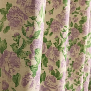 Modern Vintage Lavender Roses Pattern Washed Cotton Curtain Natural Beige Background Drapery Panel 53 Width Various Lengths Custom Drapes