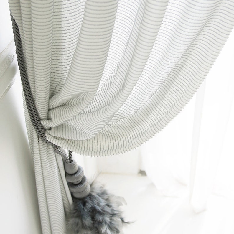 Metallic Silver Striped Accents Ivory Curtain Etsy