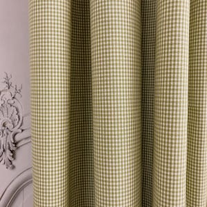 Modern Vintage Olive Green Mini Gingham Pin Check Curtain with White Background Cotton Drapery Panel 39 Width Various Lengths Custom Drapes
