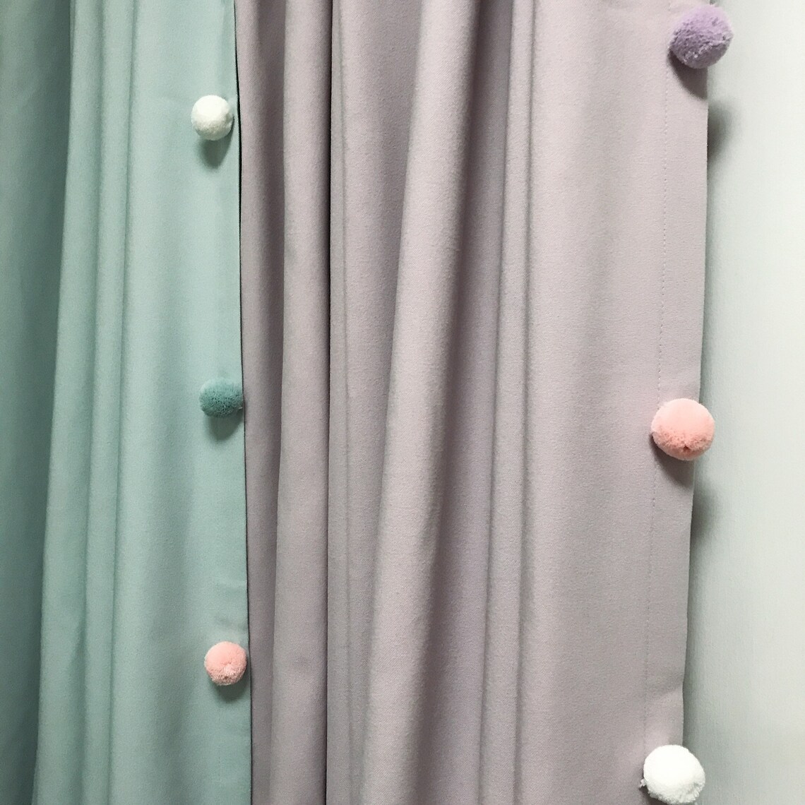 Multi Color Pom Poms Pale Lavender Blackout Curtain Lined | Etsy