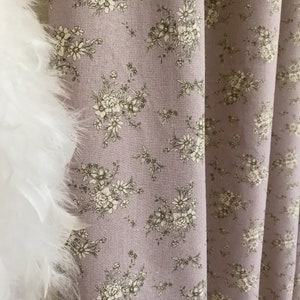 Modern Vintage Natural Beige Floral Pattern Washed Linen Cotton Curtain Faded Purple Background Drapery Panel 53Width Various Custom Lengths