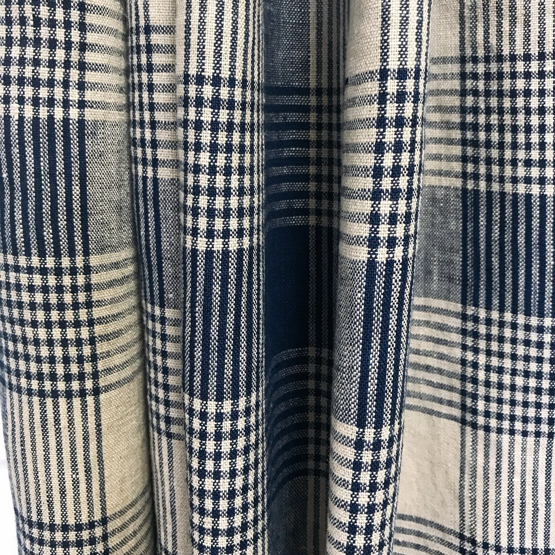 Navy Blue Tartan Plaid Pattern Linen Curtain Natural Beige - Etsy UK