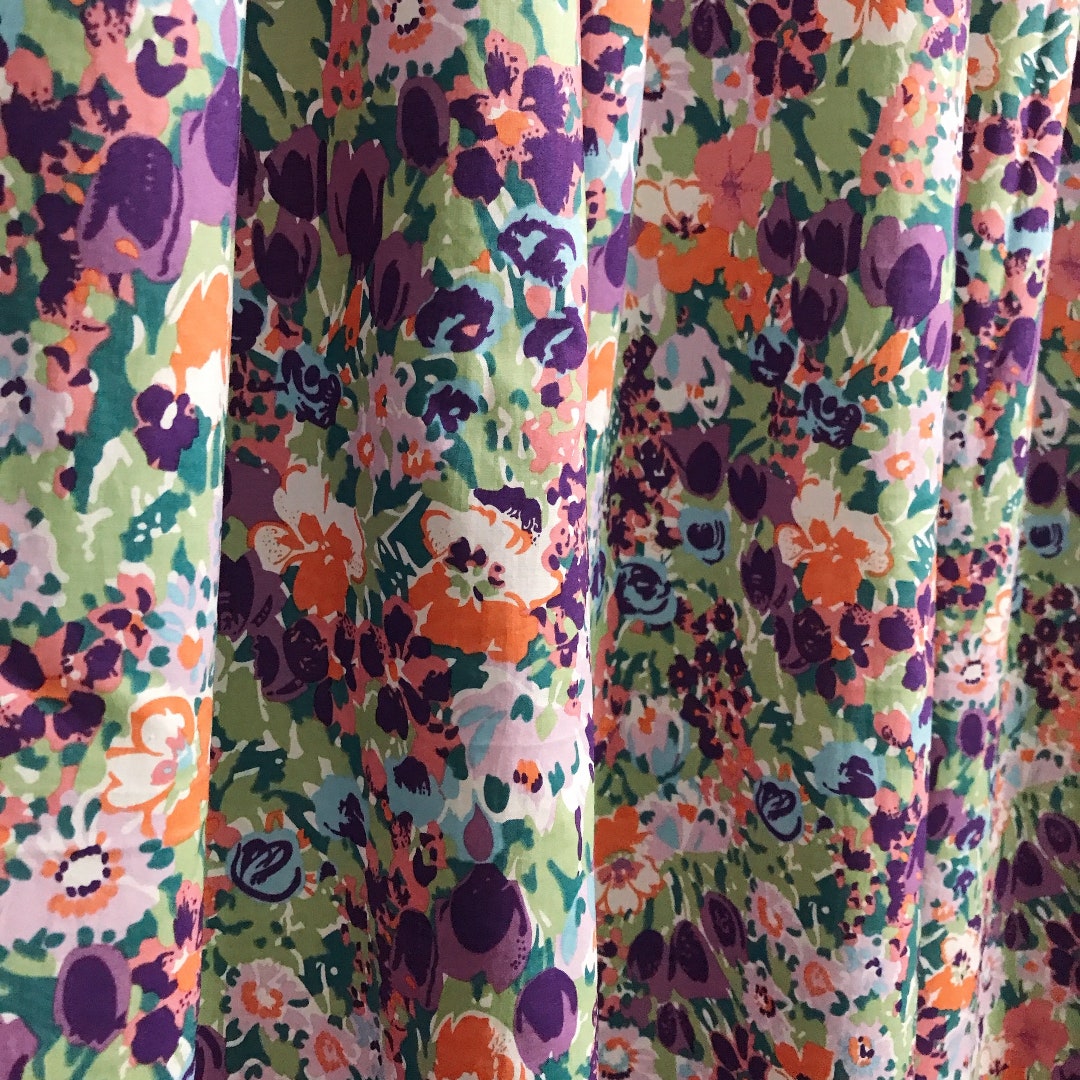 Vivid Purple Pink Coral and Multi-color Floral Pattern Cotton Curtain ...