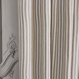 Modern Vintage Faded Light Brown Striped Curtain with Ivory Background Cotton Drapery Panel 55 Width Various Lengths Custom Drapes