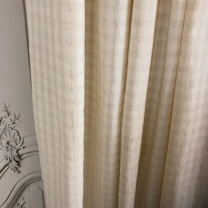 Modern Vintage Light Oatmeal Tiny Gingham Check Curtain with Ivory Background Cotton Drapery Panel 55 Width Various Lengths Custom Drapes