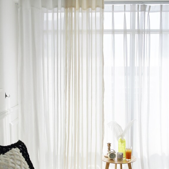 Silver Metallic Accents White Weave Sheer Curtain Panel Etsy