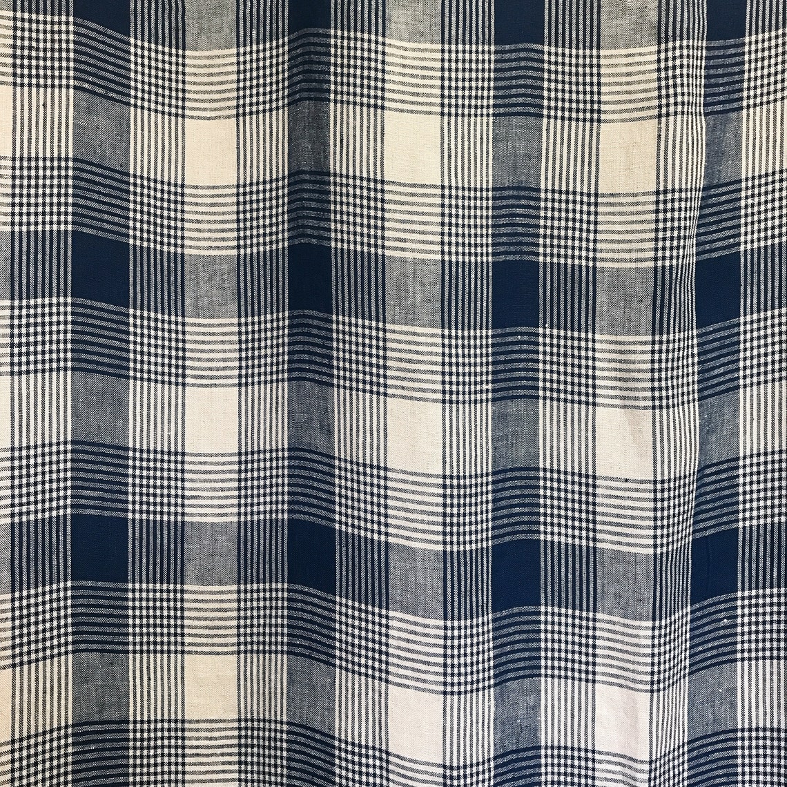 Navy Blue Tartan Plaid Pattern Linen Curtain Natural Beige Etsy UK