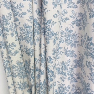 Modern Vintage Blue Floral Pattern Soft Cotton Curtain Ivory Background ...
