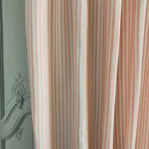 Modern Vintage Faded Light Coral Pink Striped Curtain with Ivory Background Cotton Drapery Panel 55 Width Various Lengths Custom Drapes