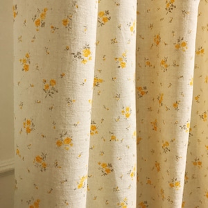 Modern Vintage Pale Orange Yellow Floral Pattern Washed Cotton Curtain Natural Beige Background Drapery 53Width Various Lengths Custom Drape