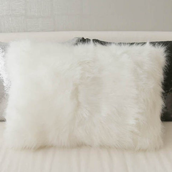 White Soft Faux Fur Rectangle Cushion Cover 23 Inches Length Etsy