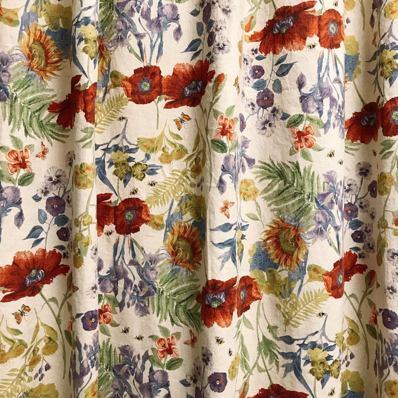 Modern Vintage Poppies Geraniums Pattern Washed Linen Cotton - Etsy