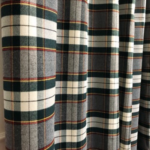 Modern Vintage Grey Dark Green Tartan Plaid Pattern Curtain Brushed Cotton Drapery Panel 53 Width Various Lengths Custom Drapes