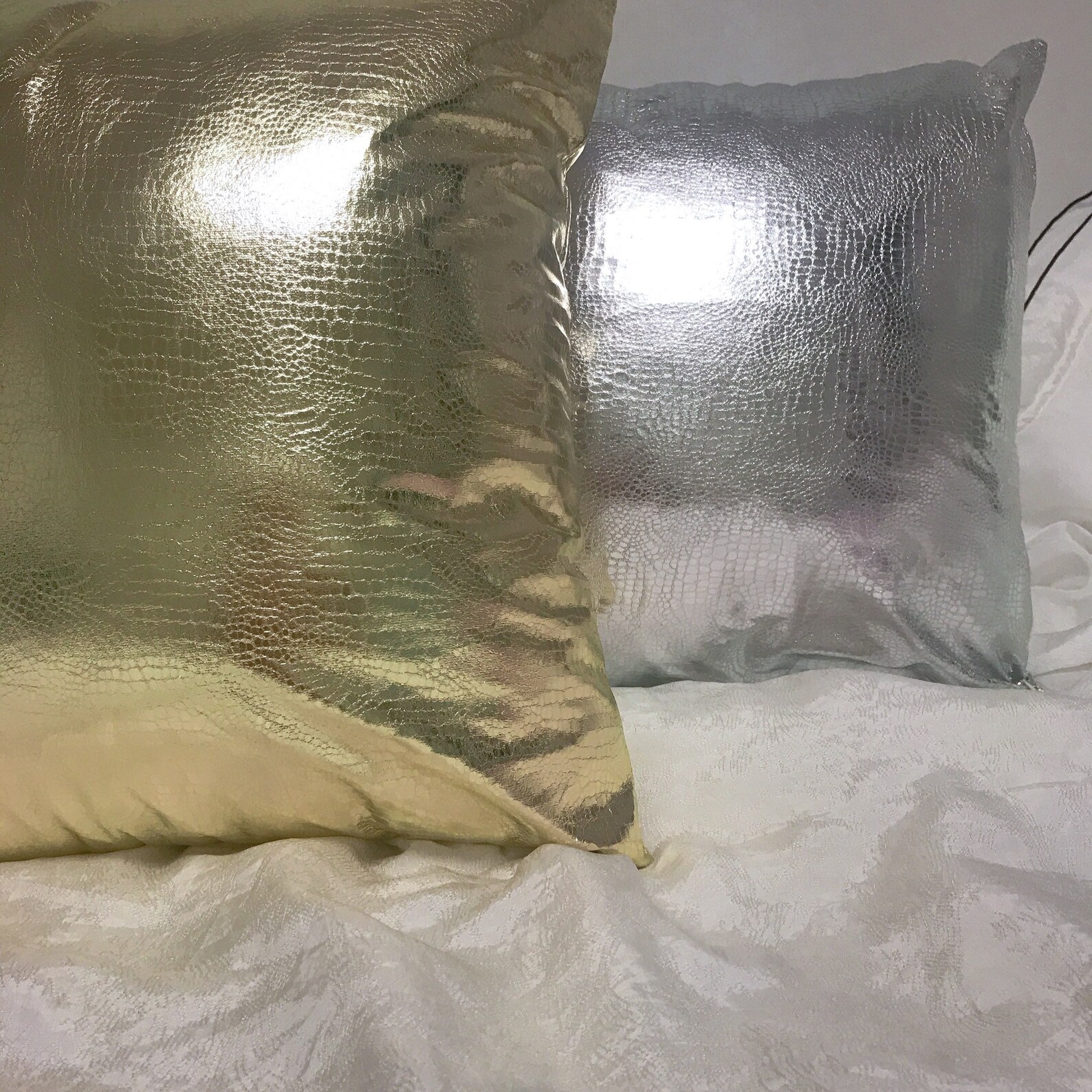Gold Metallic Faux Leather Decorative Square Cushion Cover 18 Etsy