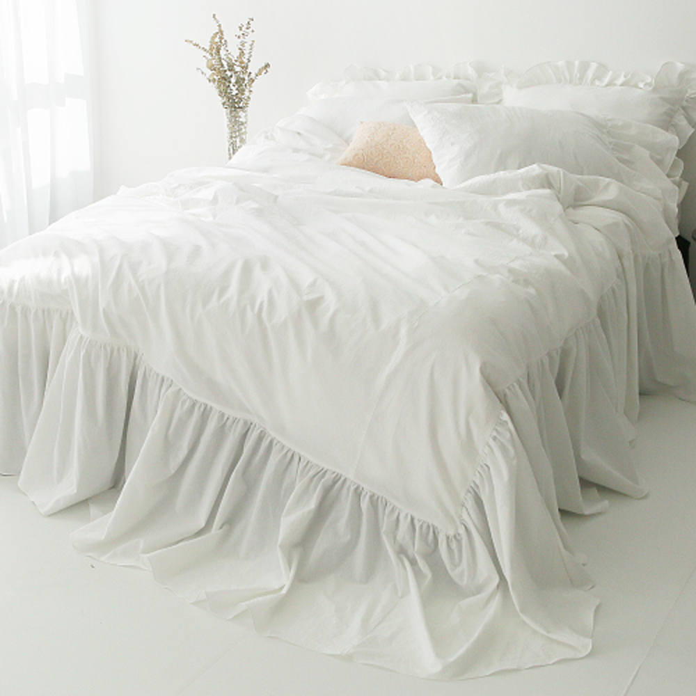 Cream White Bio Washing Cotton Ruffled Duvet Cover Bedding Cream White Bio Washing Cotton Ruffled Duvet Cover Bedding Ruffle Queen King Cal Twin Full