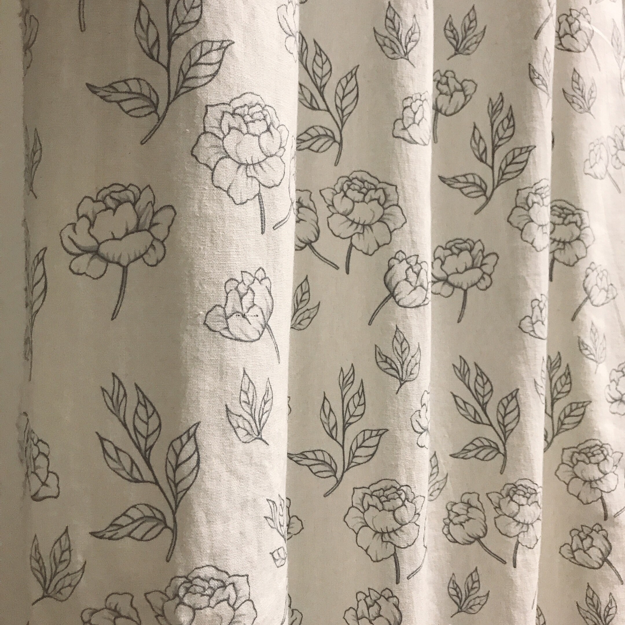 Vintage Grey Floral Blossoms Linen Cotton Curtain Panel Ivory Etsy