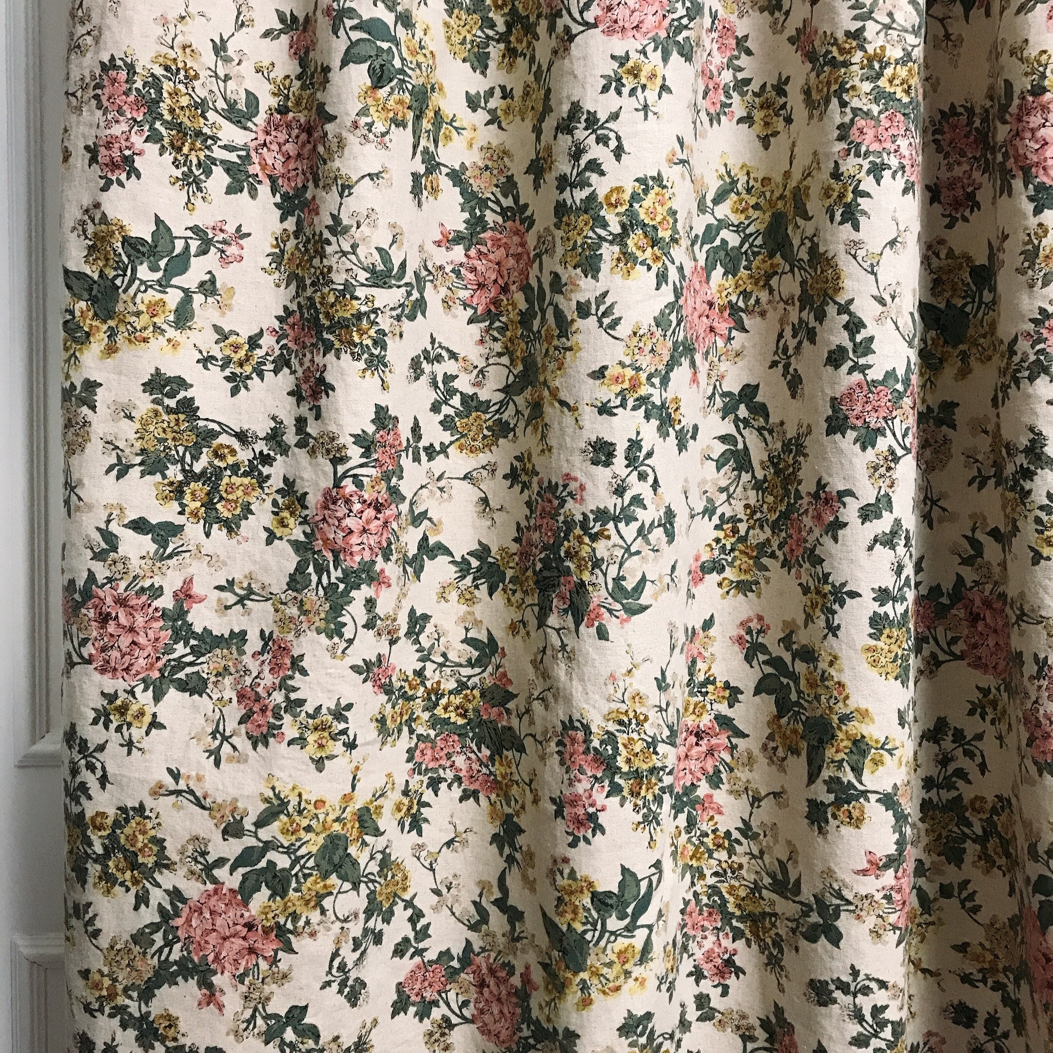 Modern Vintage Pink Yellow Floral Pattern Washed Linen Cotton - Etsy Canada