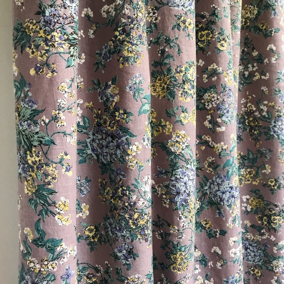 Vintage Blue Light Mustard Floral Pattern Curtain Purple Grey | Etsy