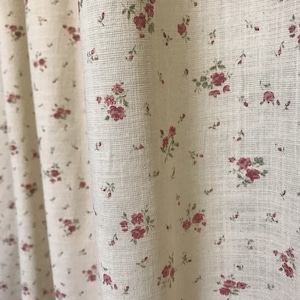 Modern Vintage Soft Burgundy Floral Pattern Washed Cotton Curtain Natural Beige Background Drapery 53 Width Various Lengths Custom Drapes