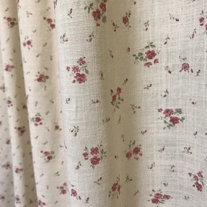 Modern Vintage Light Burgundy Floral Pattern Washed Cotton Curtain Natural Beige Background Drapery 53 Width Various Lengths Custom Drapes