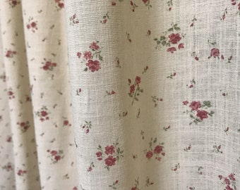 Modern Vintage Soft Burgundy Floral Pattern Washed Cotton Curtain Natural Beige Background Drapery 53 Width Various Lengths Custom Drapes