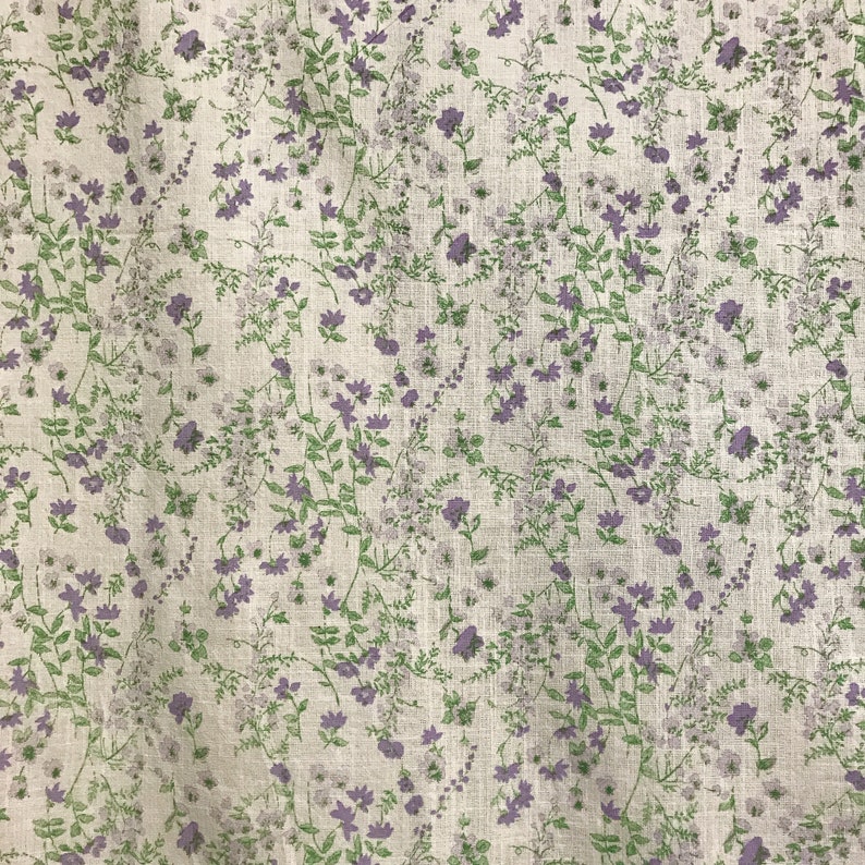 Modern Vintage Purple Green Floral Pattern Washed Cotton - Etsy